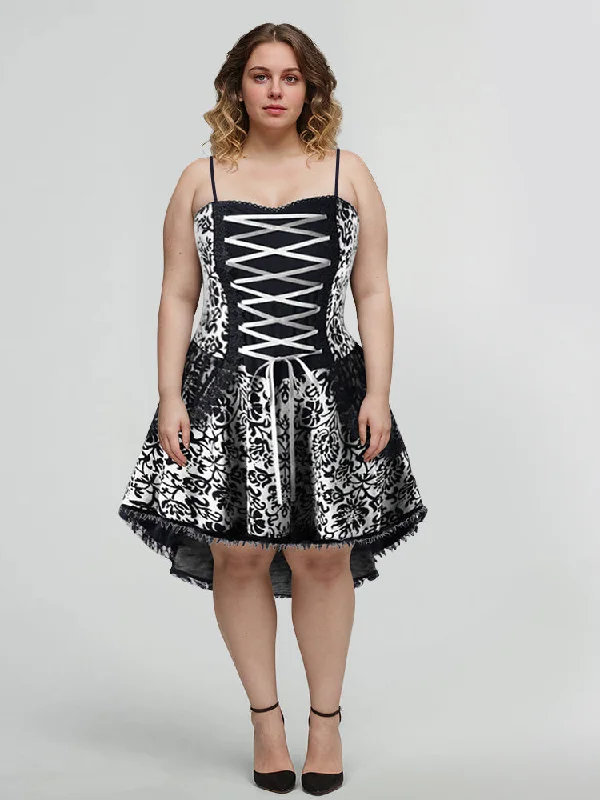 Stylish Looks Halloween Gothic Lace High Low Hem Dress