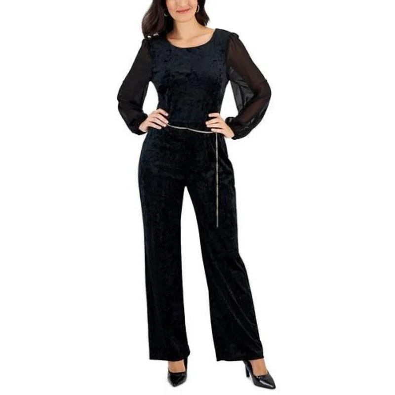 Casual Chic Connected Apparel Womens Petites Velvet Jumpsuit