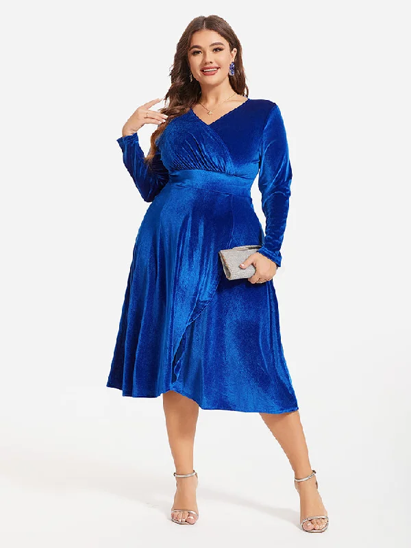 Clothing Store V-Neck Wrap Hem Velvet Midi Dress