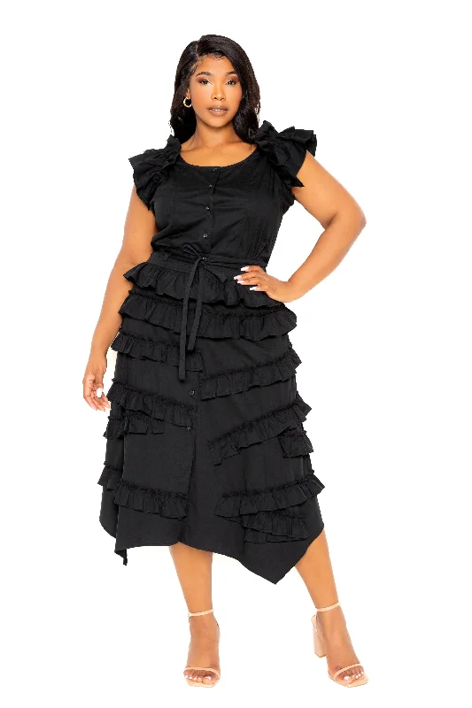 Attire Sale Ruffle Peplum Top and Tiered Skirt Set