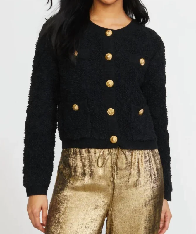 Fashion Essentials Textured Sweater Cardigan In Black