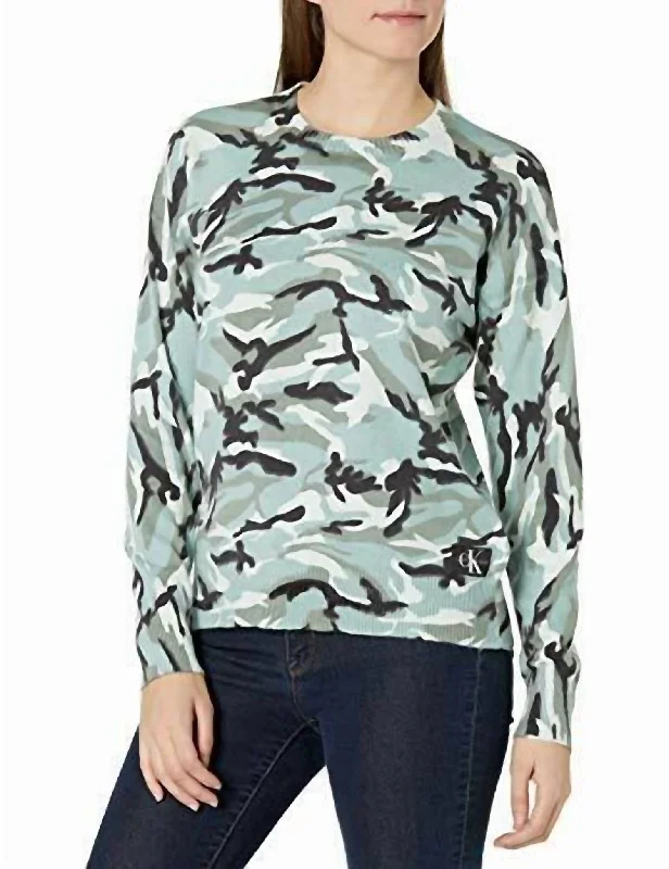 Clothing Woman Camouflage Crewneck Sweater In Green