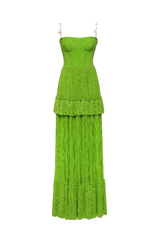 Fresh Styles, Fresh Deals Green spaghetti strap pleated maxi dress, Garden of Eden