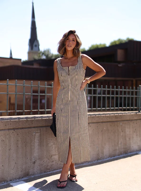 Woman Clothing Striped Twill Maxi Dress