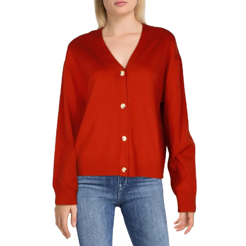 Trendy Urban Attire Womens V-Neck Ribbed Button-Up