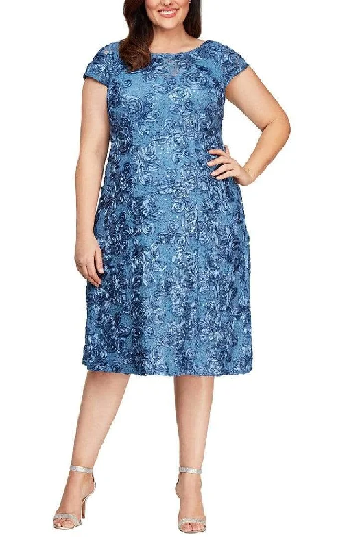 Casual Style for Busy Women Alex Evenings - 4121570 Lace Cap Sleeves Plus Size Knee Length Dress