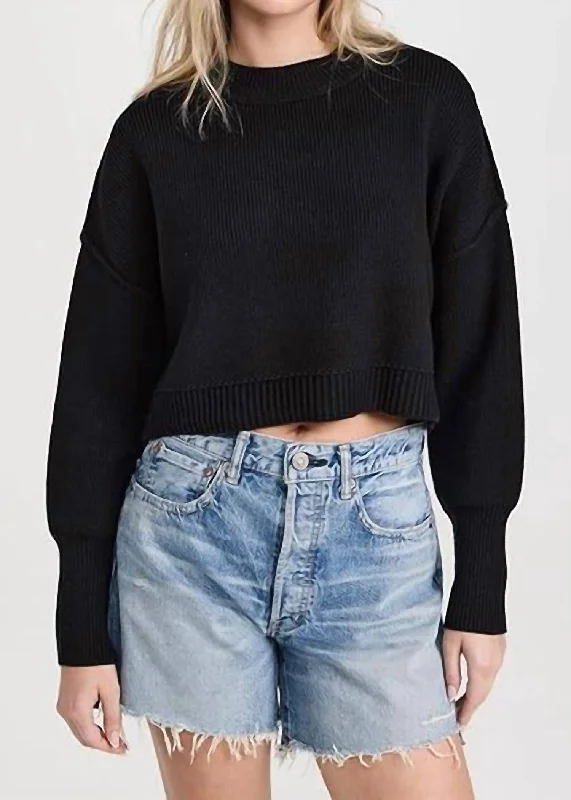 Comfortable Casual Wear Easy Street Crop Pullover Sweater In Black