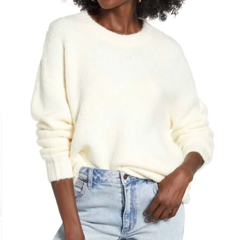 Casual Style for Busy Women Women's Ribbed Trim Crew Neck Sweater In Ivory