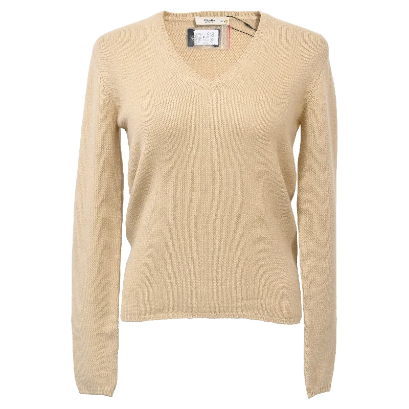 Insane Discount Onslaught Prada V-Neck Sweater in Beige Wool