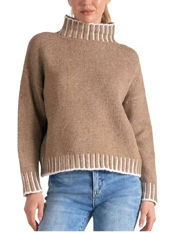 Bundle Offer Mock Neck Sweater In Tan