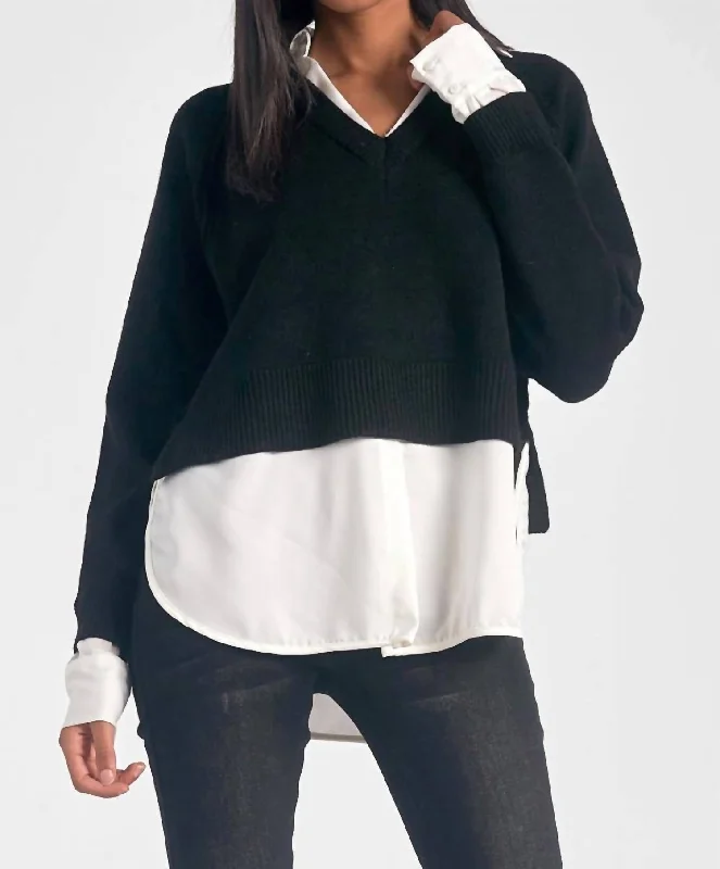 Business Casual Outfits Stevie Layered Sweater/shirt Combo In Black/white