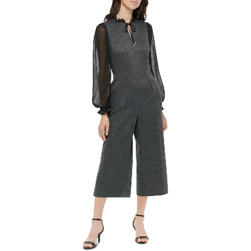 Runway Inspired Wear Tommy Hilfiger Womens Ruffled Sheer Jumpsuit