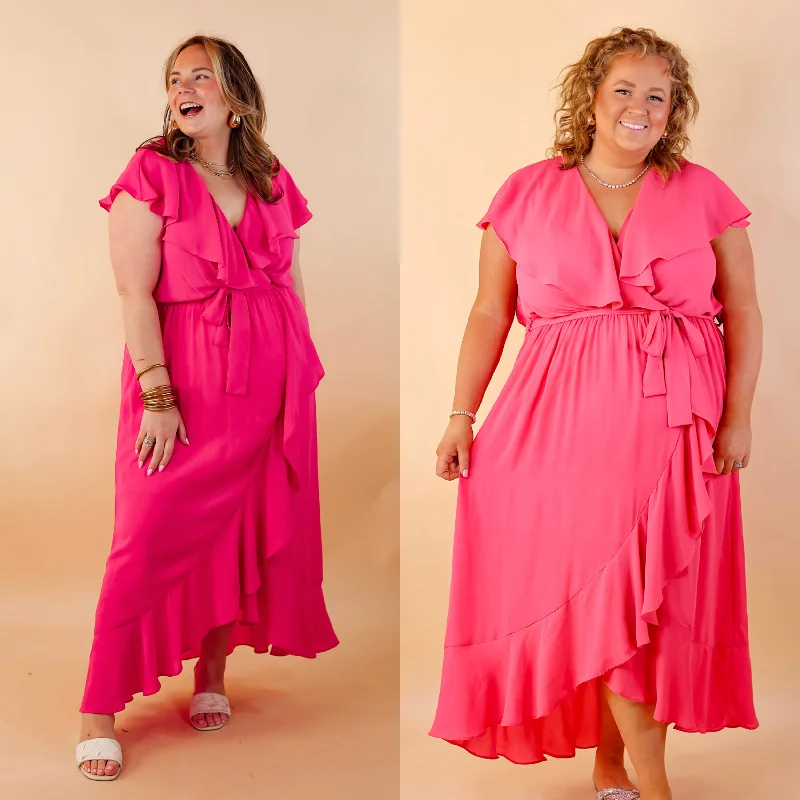 Trend Alert Tranquil Touch Ruffle Midi Dress with Waist Tie in Pink