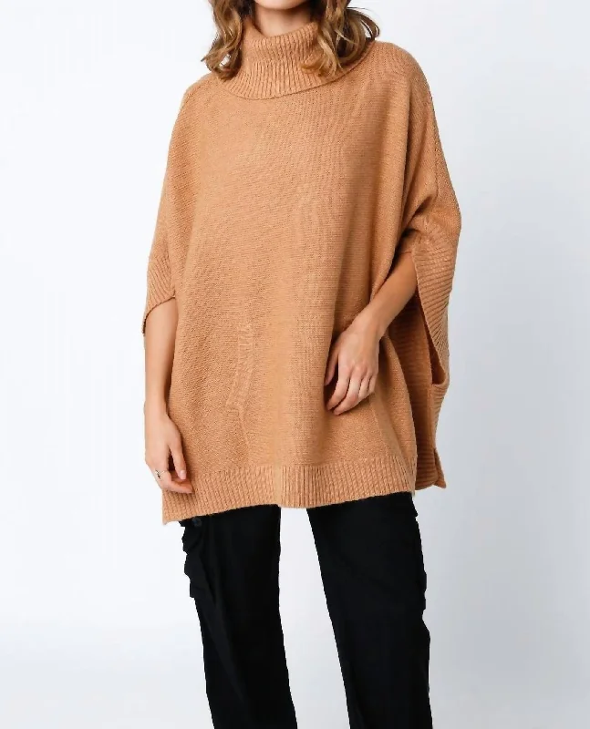 Affordable Online Boutique Emily Sweater Poncho In Camel