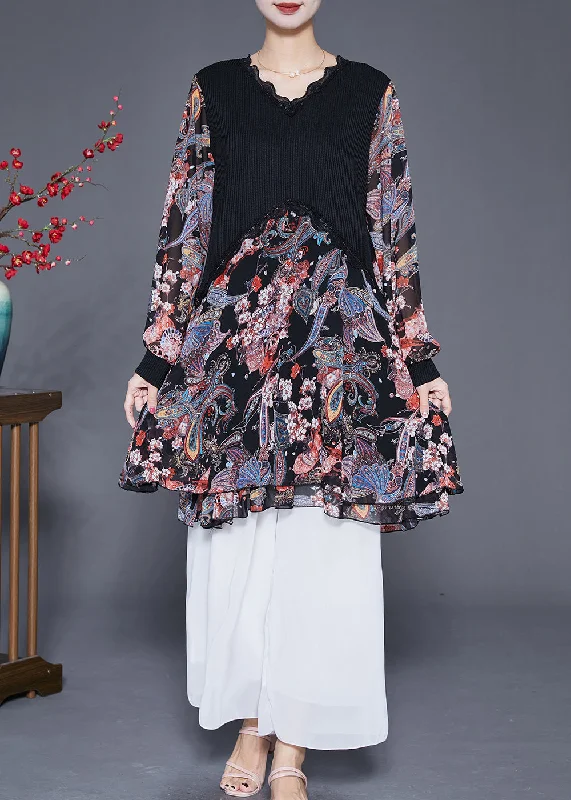 Shop Our Looks Casual Black Heart Neck Patchwork Chiffon Knit Dresses Fall