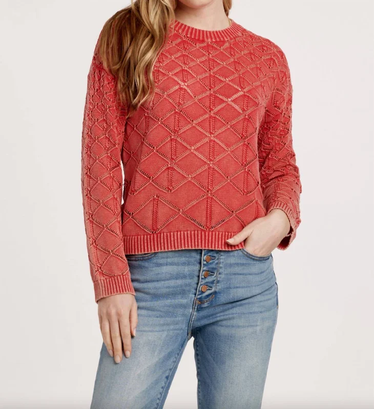 Hot Styles Cosette Acid Wash Sweater In Ruby Pink