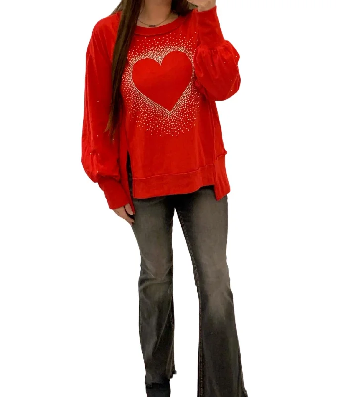 Glamorous Evening Wear Rhinestone Heart Pullover In Red