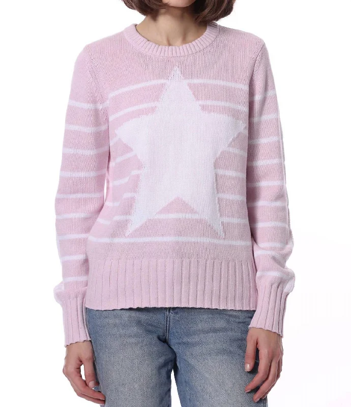 Vibrant Femme Fashion Cotton Cashmere Star Sweater In Pink