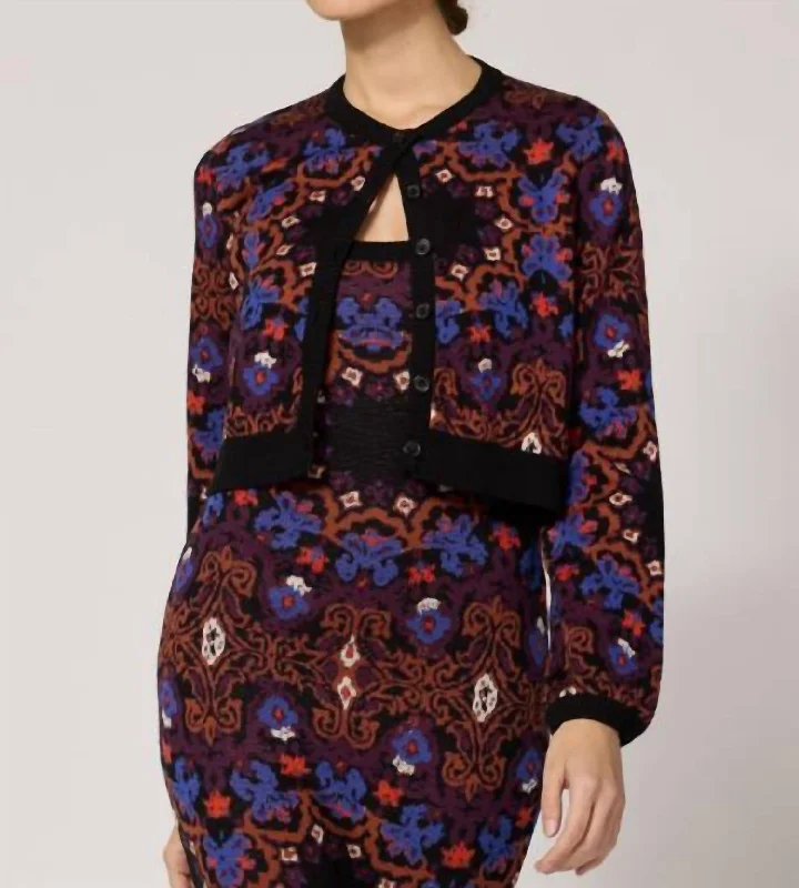 Fashionable Tops for Women Marybeth Sweater Cardigan In Venezia Print