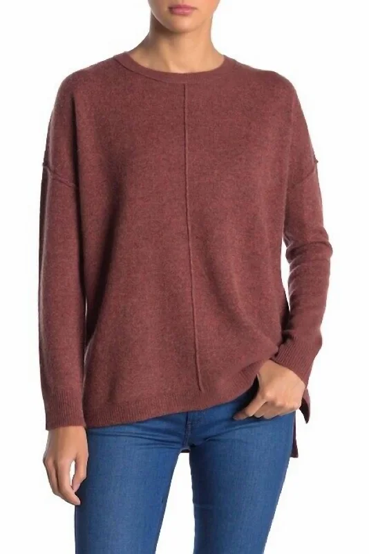 Women Clothing Cashmere Pullover Crew Neck Dolman Sweater In Rust Brown