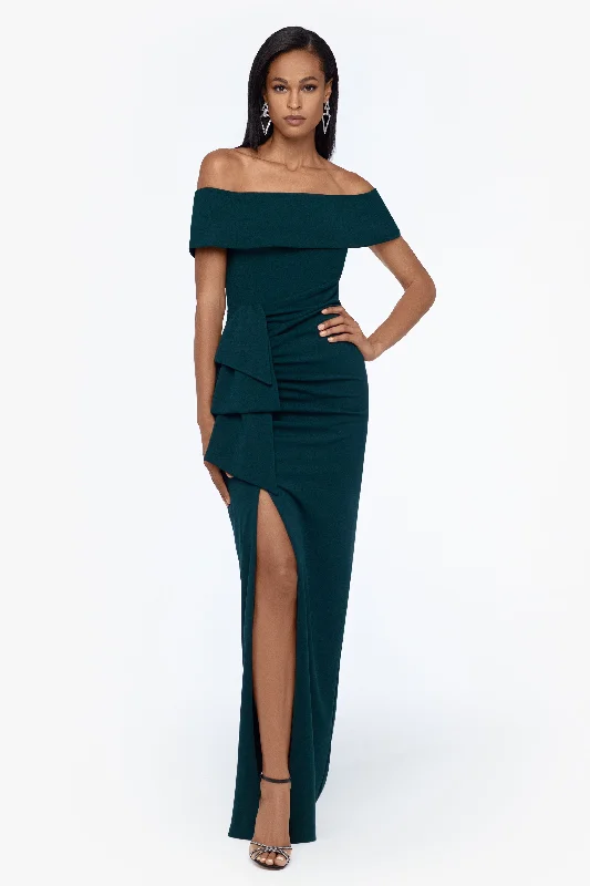 Premium Fashion "Camila" Long Off the Shoulder Scuba Crepe Dress