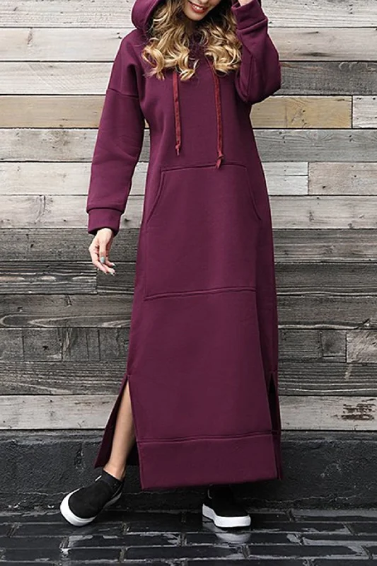 Trendy Women's Apparel for All Seasons Solid Pocketed Slit Hem Hoodie Dress