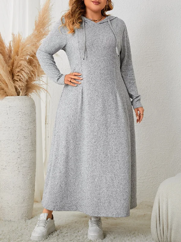 Women's Casual Dresses Soft Heather Grey Hooded Loose Pullover Maxi Dress