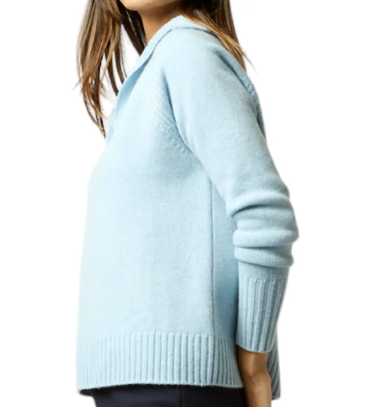 Women's Clothes Online Shopping Blaire Johnny-Collar Jersey Sweater In Heather Sky