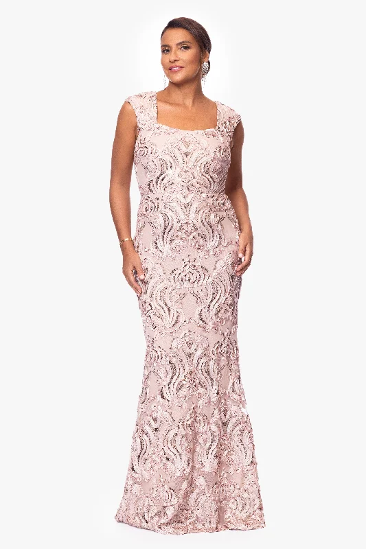 Chic & Cozy Collection "Tamara" Soutache Lace Square Neck Floor Length Dress