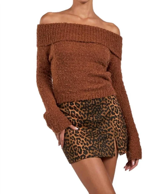 Fashion Forward Bliss Off Shoulder Sweater In Brown