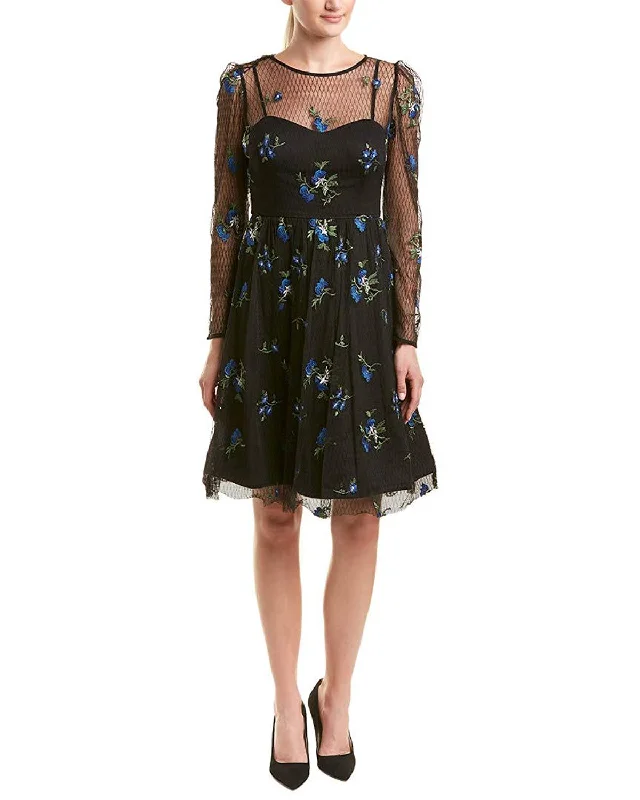 Limited Edition Taylor - 9862M Knee Length Puff Sleeve Illusion Embroidered Dress