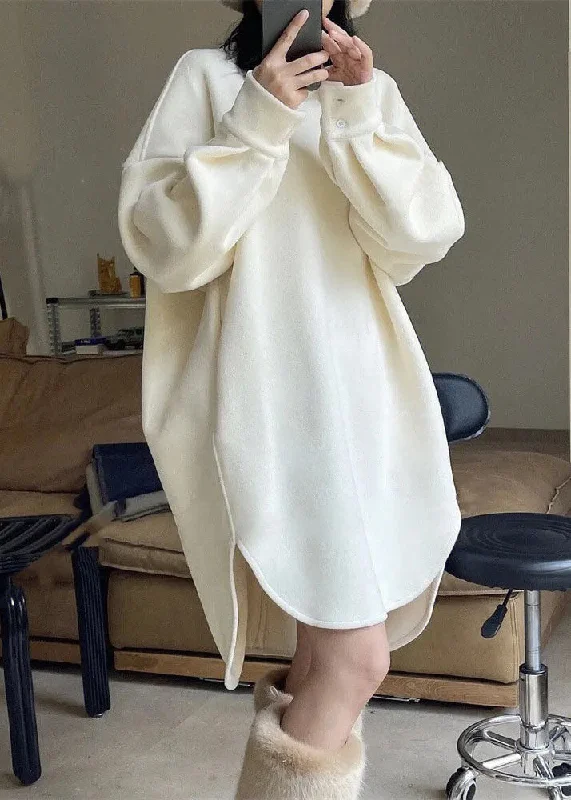 Fashion-forward Women's Wear Oversized White O Neck Patchwork Faux Fur Sweatshirts Dress Fall