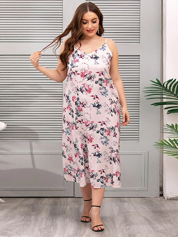 Affordable Online Boutique KittenAlarm - Plus Size Oversize Floral Cami Dress Lounge Wear