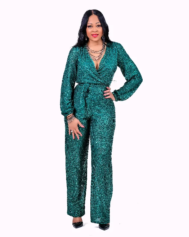 Unbeatable Prices Bedazzled Jumpsuit Green