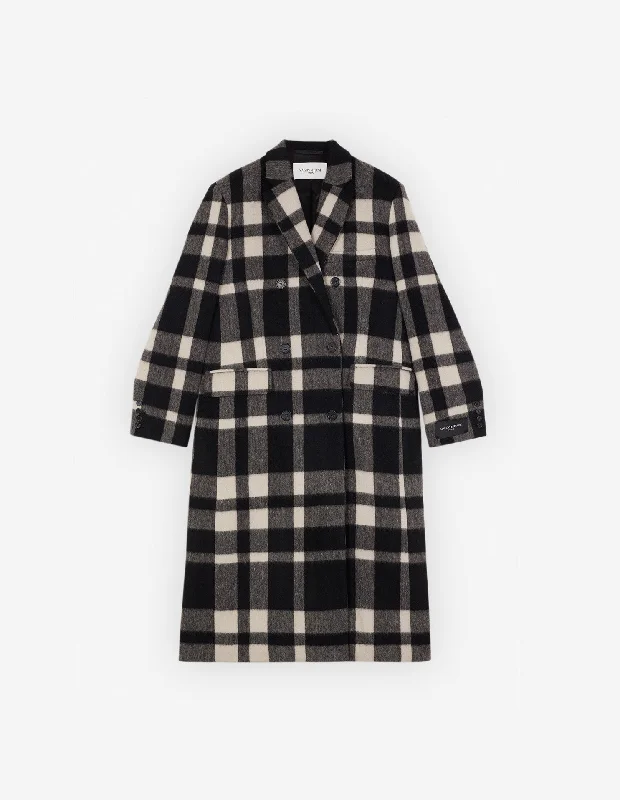 Bold Fashion Double Breasted Coat Black White Check