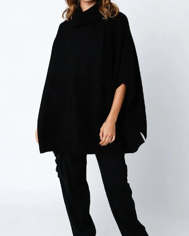 Premium Fashion Emily Sweater Poncho In Black