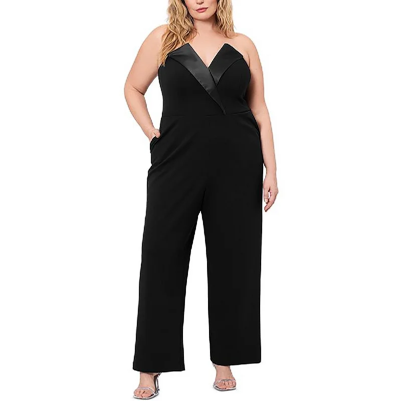 Chic & Cozy Collection Betsy & Adam Womens Petites Tasha Satin Trim Strapless Jumpsuit