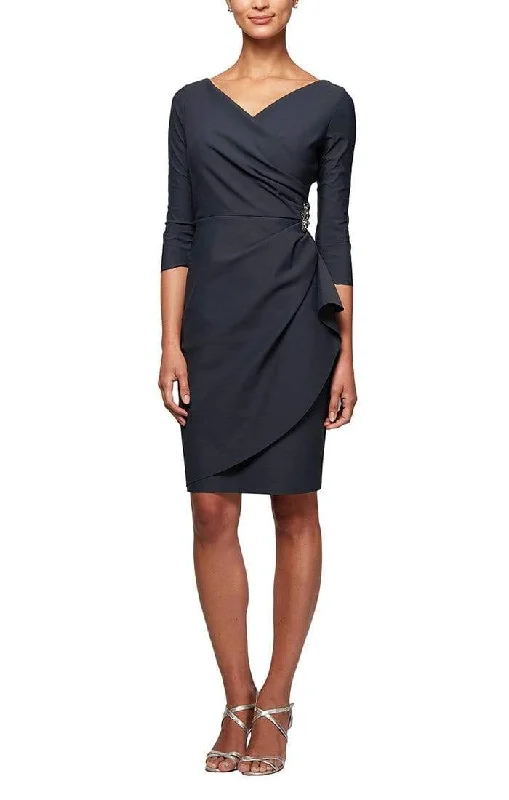 Wardrobe Update Alex Evenings - 134134 Quarter Sleeves Surplice Bodice Sheath Dress