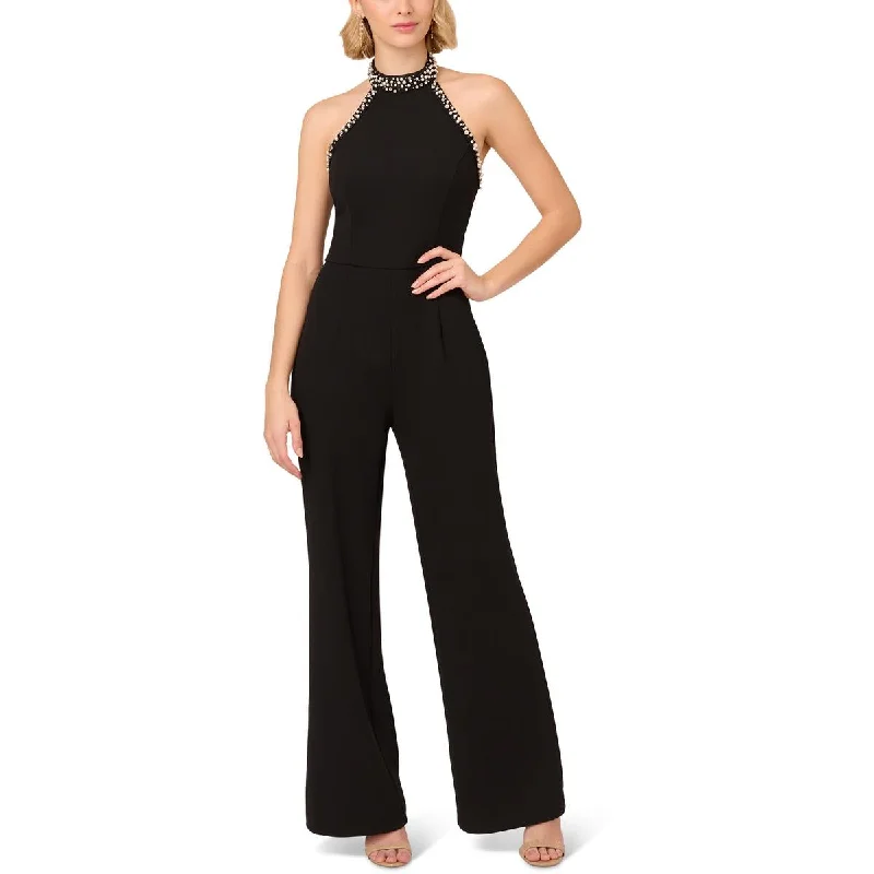 Winter Wardrobe Clearance Adrianna Papell Womens Beaded Halter Jumpsuit