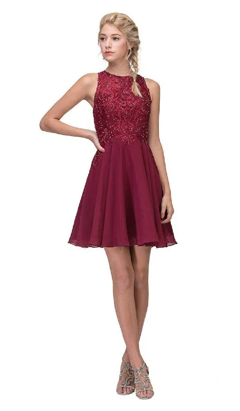 Relaxed Style Eureka Fashion - 6025 Lace Halter Chiffon A-line Dress