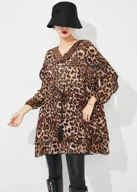 Clothes For Woman Modern Cinched Leopard Print Chiffon Mini Dresses Spring