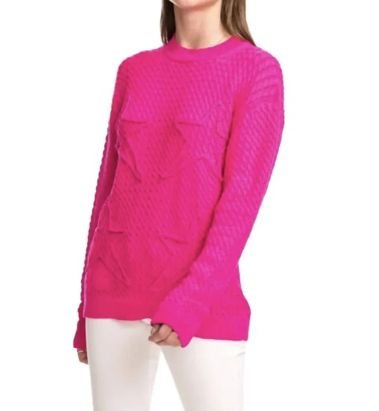 Women's Clothing Online Cable Stars-Oversized Cable Sweater In Raspberry