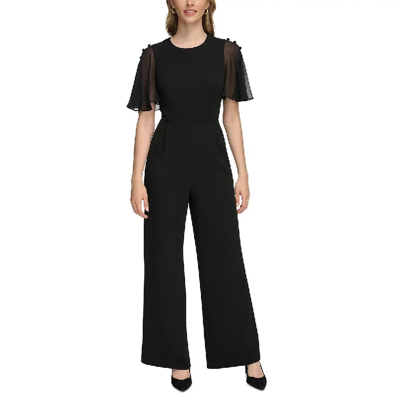 High End Fashion Calvin Klein Womens Flutter Sleeve Button Trim Jumpsuit