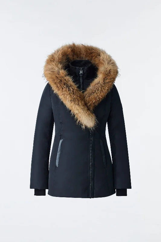 High End Fashion ADALI Down Coat With Natural Fur Signature Colla Black