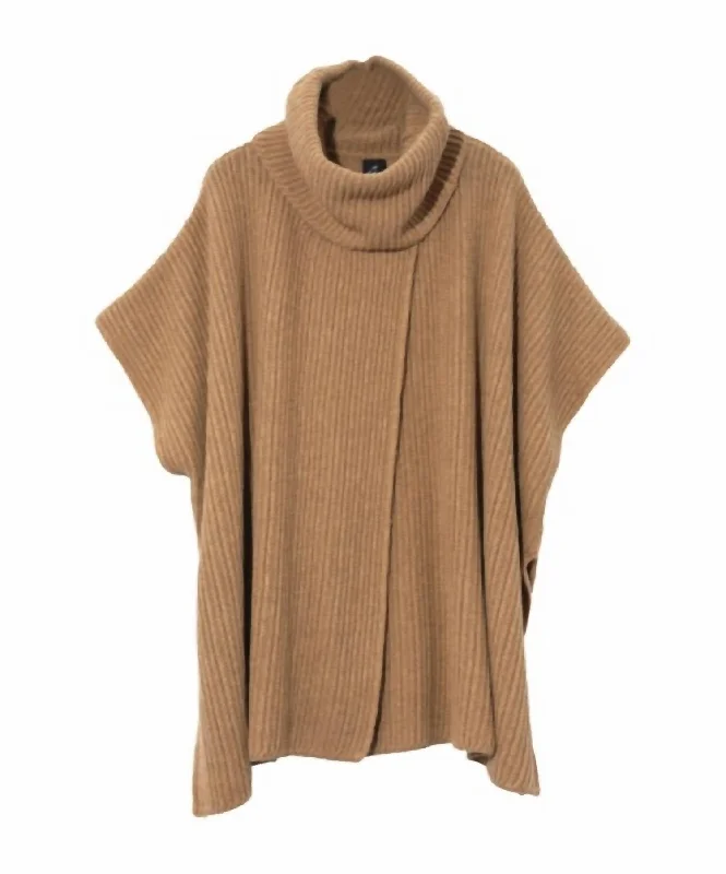 Big Discounts Women's Ribbed Poncho In Camel Heather