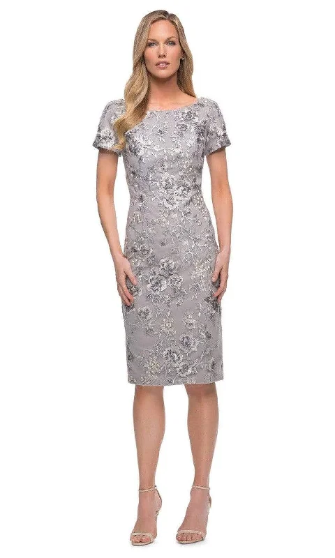 Trendy Casual Outfits La Femme - 29824 Short Sleeve Floral Embroidered Midi Dress