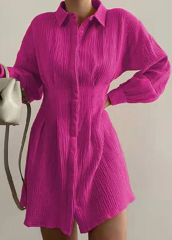 Chic Trend Collection European And American New Rose Waist Long Sleeved Shirt Dress