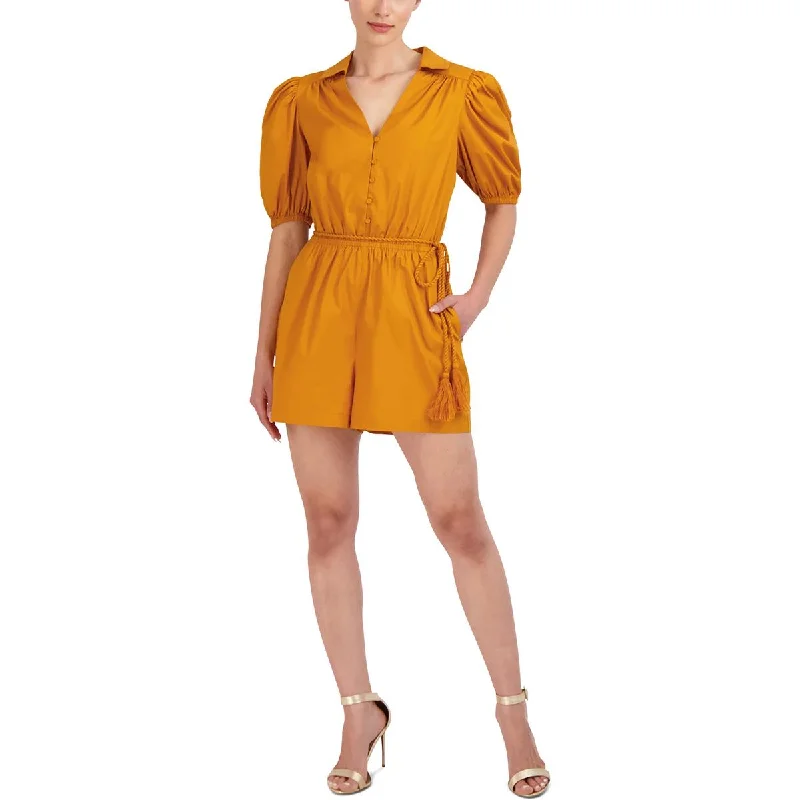 Contemporary Women's Clothing BCBGMAXAZRIA Womens Button-Up Belted Romper