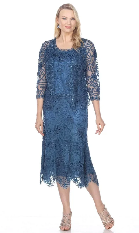 Dive Into Trendy Styles Soulmates 7346 - Soutache 3Pc T-Length Lace Evening Dress Suit