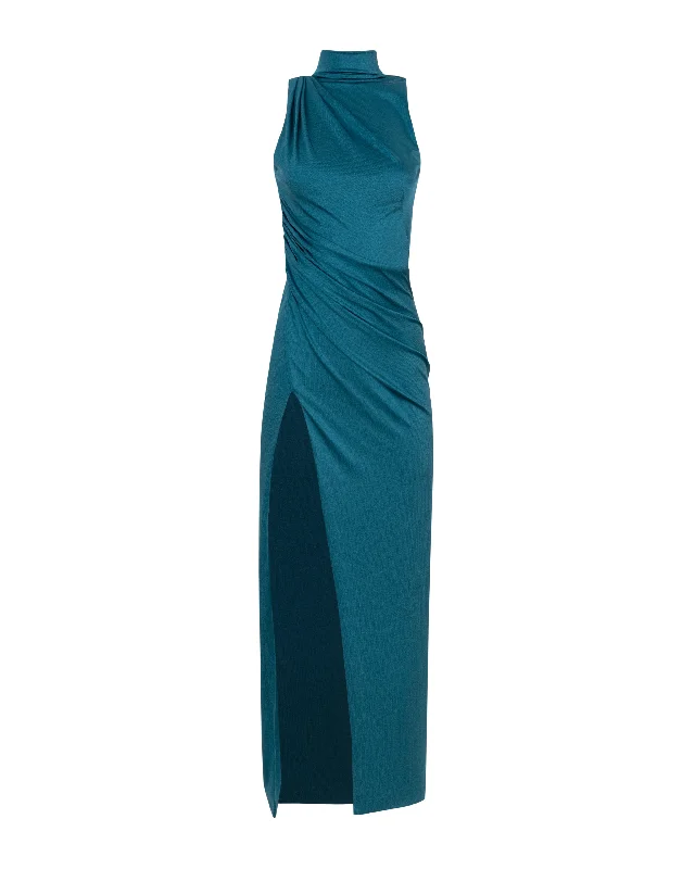 Fashion Women's Clothing Aquamarine mock neck sleeveless maxi